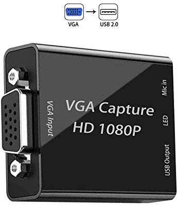 VGA Capture Card, VGA to USB Capture Device with Mic Input Support HD Video for Gaming, Streaming, Teaching, Video Conference, Live Broadcasting