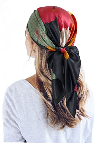 QBSM 35'' Satin Large Square Head Scarf Silk Feeling Neck Scarves Hair Sleeping Wrap Lightweight Headscarf for Women