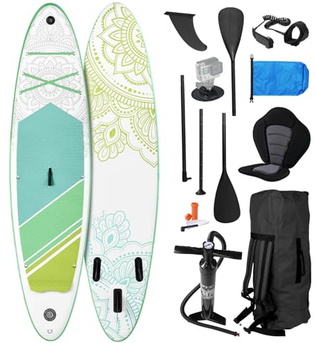 BRAST SUP Board Lady | Aufblasbares Stand up Paddle Set für Frauen | 300cm viele Modelle | inkl. Sonderzubehör | 2in1 Paddel Kajak-Sitz Action-Cam-Halterung Fußschlaufe Pumpe Rucksack | Flower Lime