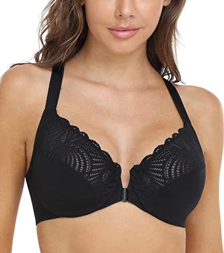 DotVol Damen BH Vollschalen Ungepolster Bügel BH Floraler Spitze BH Große Größen(Schwarz,90C)