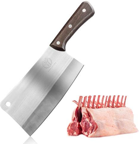 ZENG JIA DAO 7 Chinese Meat Cleaver, 7Cr17Mov High Carbon Stainless Steel Chef Knife, Full Tang Wengewood Handle, Heavy Duty Bone Chopping Butcher Knife for Home & Professional Kitchen