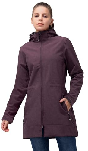 33,000ft Giacca Softshell da Donna Giacca Lunga di Transizione Impermeabile Antivento Cappotto Softshell Giacca a Vento Traspirante Giacca da Trekking Cappotto Outdoor con Cappuccio Rimovibile, M