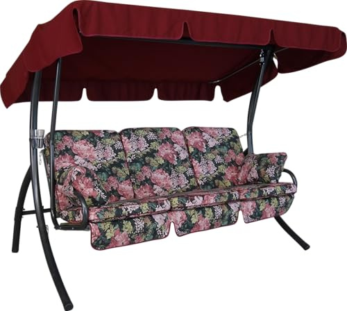 Angerer Hollywoodschaukel Comfort – Schaukel zum Sitzen, Liegen & Entspannen, inkl. Bett-Funktion, einfache Montage, Made in Germany, hochwertiger Stoff, Schwarz-Bunt geblümt