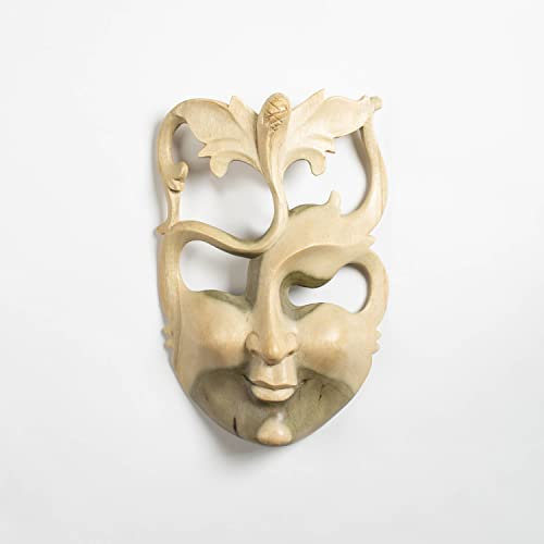 Rikmani Wanddekoration Maske aus Vollholz handgearbeitete Wand Deko - Wandskulpturen Maske aus Holz - Holzmaske Holzmaske MELPOMENE