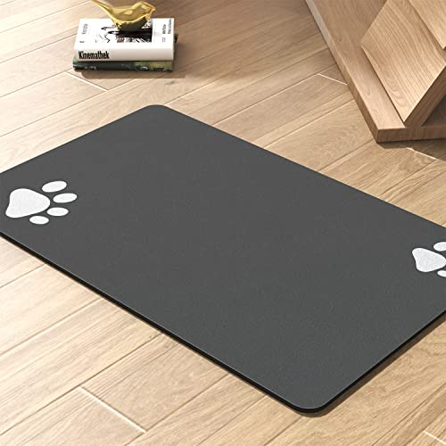 Pet Feeding Mat-Absorbent Dog Mat for Food and Water Bowl-No Stains Quick Dry Dispenser Mat-Dog Accessories Pet Supplies-Bowl for Messy Drinkers（Darkgrey,16x24