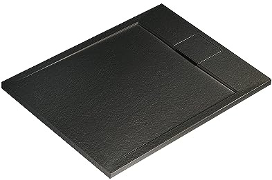 Ideal Standard - Ultra Flat S i.life, Plato de ducha rectangular de 100 x 70 cm, desagüe lateral corto, acabado mate efecto piedra, color negro