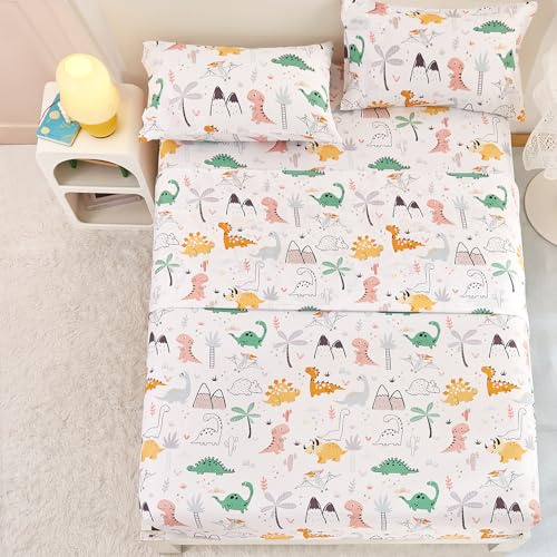 Yibeizi Dinosaurie full storlek lakanset för pojkar, barn, söta sänglakan dino mikrofiber, djup ficka lakan och örngott 4 delar