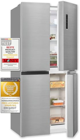 Exquisit Multidoor MD365-125-040D inoxlook | 362 l Volumen | Multi Door Kühlschrank NoFrost | Cross Door Kühl-Gefrierkombination | Frischefach | Alarm | LED-Display…