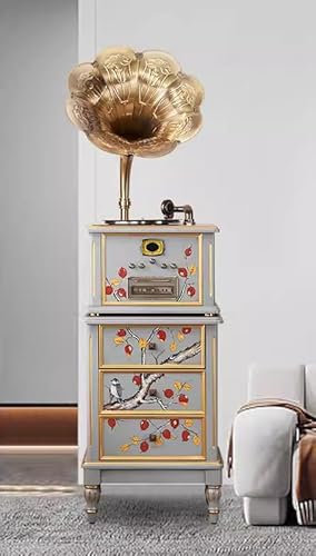 MegLob Gramophone Rétro, Platine De Vinyle Rétro en Vinyle, Joueur De Disque en Vinyle À L'ancienne, Gramophone Classique, Turbine, Un Disque CD/U/Connexion sans Fil/Radio, Décoration Vintage,Green a