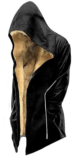 Herren Mantel Lang Winterjacke Herren Warm Regenjacke Herren Leicht M-6Xl Fleecefutter Kapuzenjacke Sweatjacke Mit Kapuze Mittelalterlicher Mantel Regenjacke Herren (Schwarz, 4XL)