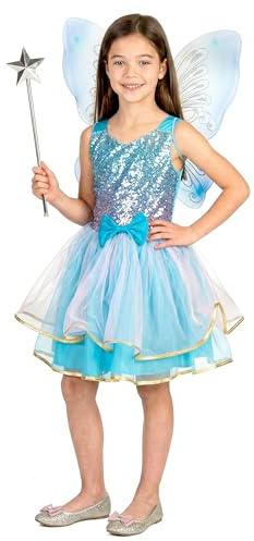 DEGUISE TOI - Déguisement fée rose et bleue fille - 1 robe - 1 paire d'ailes - S 4-6 ans (110-120 cm) - Bleu - Déguisements enfants - 100% Polyester - Laver à la main - Carnaval