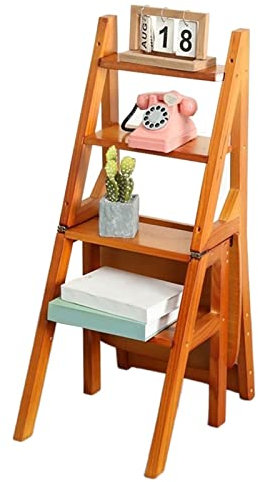 SZITW Scaletta in Legno a 4 Gradini, Sgabello per Scale, Scale Pieghevoli Portatili Scaletta per Libreria Pieghevole Multifunzionale Scaffale per Fiori/Panca per Scarpe Salire su Scaletta Alta Sga