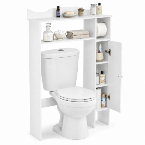 LIFEZEAL Meuble au-Dessus des Toilettes avec Porte-Serviettes | Étagère de Rangement pour Salle de Bain avec Espace Ouvert, Gain de Place pour Buanderie, 75,5 x 20 x 110 cm, Blanc