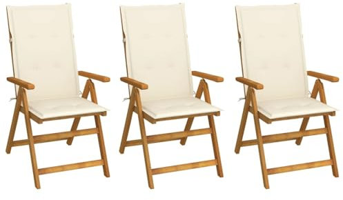 ZEYUAN Klappbare Gartenstühle 3 STK. mit Auflagen, Gartenmöbel, Balkonstühle, Hochlehner, Balkonmöbel, Balkon Stuhl, Bistrostuhl, Garten Stühle, Sit Möbel, Armlehnenstuhl, Massivholz Akazie