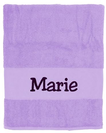 upstitch studio Personalisiertes Duschhandtuch (70x140cm) in Lila/Violett mit Namen Bestickt aus 100% Baumwolle - DREI weitere Größen (30x50cm, 50x100cm, 100x210cm) - Light Purple