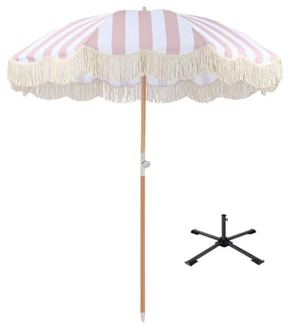 Strandschirm mit Fransen Balkonschirm Schirm ,Boho Sonnenschirm Mit Fransen ,Fransen Strand Sonnenschirm, Gartenschirm mit Fransen,UV-Schutz50+,Mit Tasche Tischschirm ( Color : E , Size : 200*240cm/6.