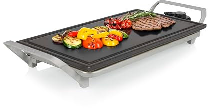 Princess Table Chef Premium Stein-Grill – Extra große Grillfläche 46 x 26 cm – Keramik-Grillplatte – PFAS-frei – einstellbaren Thermostat – inkl. 4 Holzspatel – 103150