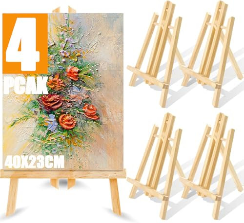 ASelected Set di 4 cavalletto in legno, 40 cm, cavalletto dipinto, cavalletto da tavolo, pieghevole, cavalletto in legno, mini cavalletto in legno, per esporre dipinti ad olio, acquerelli, cornici e