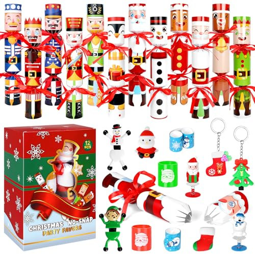 ZALAON Christmas Cracker Kit, 12 Pieces Toy Box Cracker for Xmas With Cracker Hat Jest For Christmas Party Supplies Christmas Tree