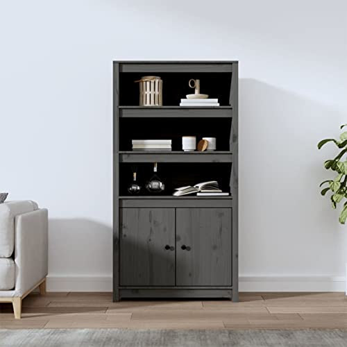 Chaduof Highboard, Buffetschrank, Mehrzweckschrank, Bücherschrank, Hochschrank, Vorratsschrank, Wohnzimmerschrank, Sideboard, Küchenschrank, Grau 80x35x154 cm Massivholz Kiefer