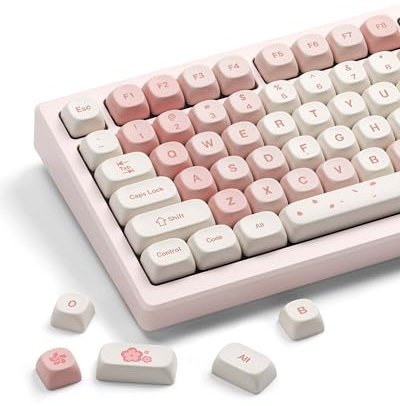 HITIME XVX Keycaps - Pink Cute PBT Keycaps, MOA Profile Key caps 60 65 75 100 Percent, Dye-Sublimation, Custom 142 Keys Set for 100%, 75%, 65%, 60% Mechanical Keyboard