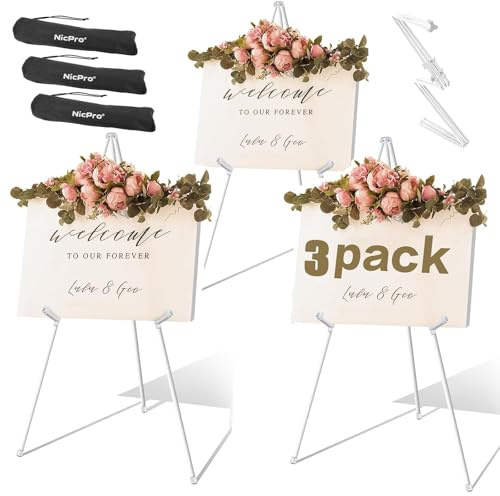 LOPYXBR 3 Stück Staffelei Weiß, 168cm Verstellbares Staffelei Hochzeit Faltbare Künstler Staffelei, Tragbare Staffelei Ständer Hochzeit für Hochzeit Poster Malerei Leinwand Display