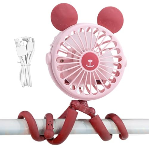 Rukjmqi Ventilador de cochecito recargable,Ventilador de cuna recargable - Ventilador de barra con mango de carrito eléctrico Octopus - Ventilador de carro con Clip y trípode Flexible eléctrico