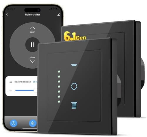 SMARTERCURRY Interruptor de persiana enrollable WLAN [6.1Gen], interruptor inteligente temporizador, seguridad para niños, control de persianas enrollables compatible Alexa/Google, 2 Piezas | Negro