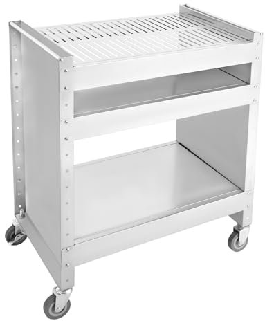 BBQ campinggrill grillvagn i rostfritt stål med 4 universella hjul, 3 nivåer justerbar grillbord grillvagn, utomhus grillbord, rullvagn, grillmatvagn med smala maskor