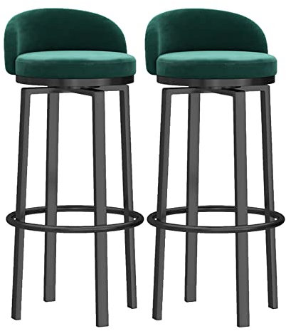 Drehhocker aus grünem Samt, 2er-Set, moderne Küchen-Barhocker mit niedriger Rückenlehne, 75 cm Sitzhöhe, schwarze Metallbeine, Fußstütze, ideal für Zuhause, Bar oder Esszimmer