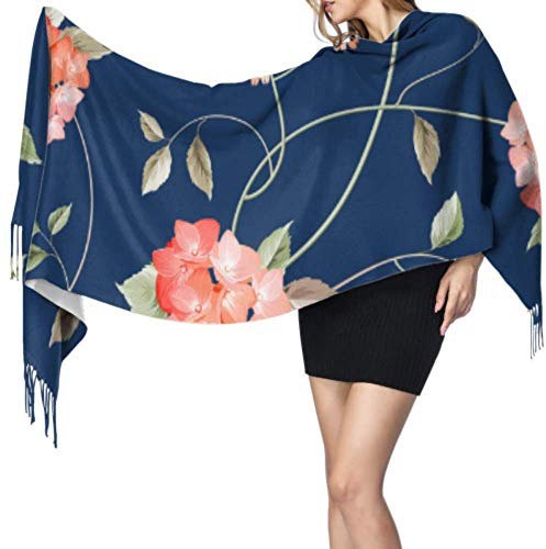 Zdlwaisw Écharpe rétro orange pour femme - Belle hortensia - Écharpe légère pour femme - 196 x 68 cm - Grand pashmina doux extra chaud, Comme indiqué sur la photo, taille unique