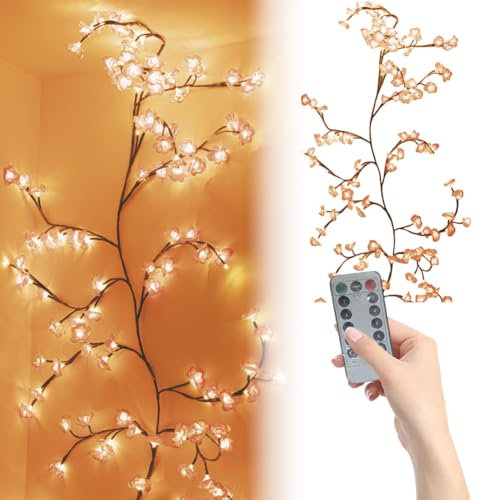Arbre Lumineux LED, Arbres Guirlande Lumineuse, Guirlande fleur lumineuse, Lampe murale fleurs de cerisier avec télécommande et 8 modes d'éclairage pour intérieur, mariage décoration (1.6M+48LEDS)