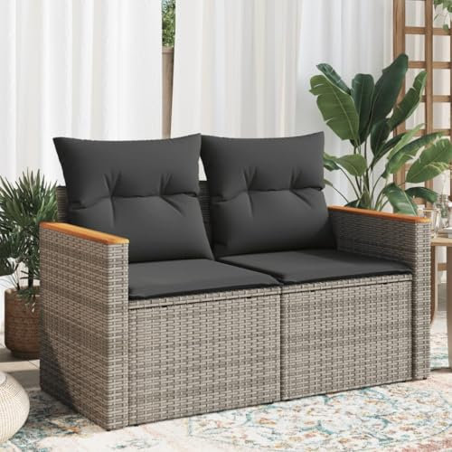 Brokky Gartensofa 2-Sitzer mit Kissen Balkon Sofa Outdoor Sofa Lounge Sofa Balkon GartenmöBel Loungesofa Outdoor Grau Poly Rattan - 366128