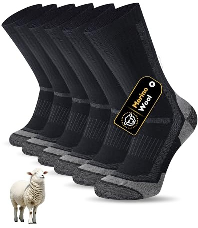 SockWaddles Merino Vandringsstrumpor Dam och Herr, 3 Par | 50% merinoull med fuktreglering, vadderad sula och elastiskt hålfotsband; för vandring, löpning och arbete