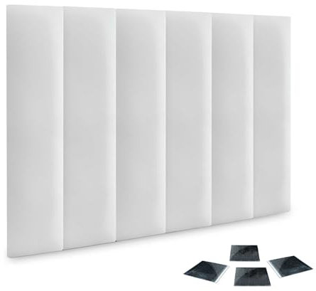 DHOME Ensemble de 6 Panneaux Rembourrés en Similicuir Pack Autocollants pour Mur Acoustiques Absorbants Protection Contre Les Chocs Têtes de Lit Décoration Maison et Chambre (Blanc, 60x33, x6)