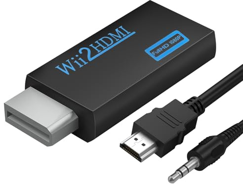 Septanrio Wii HDMI Adapter, Wii to HDMI Adapter with HDMI Cable、3.5mm Audio Cable，1080P Wii HDMI Converter Compatible for All Wii Display Modes,Suitable for Wii Console, Displays, HDTV, etc (black)