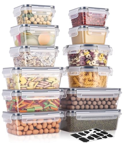 Hixava Hermeticos Contenedores Cocina con Tapa,Juego de 24 Botes Cocina Recipientes Herméticos para Alimentos Sin BPA para Almacenar Cereales,Pasta,Harina,Comida para Mascota,1L/0.84L/0.7L/0.55L/0.35L