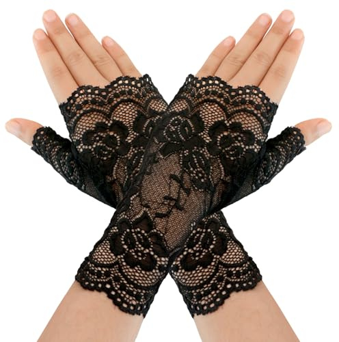 eboozone Women Short Lace Gloves Halloween Vampire Costume Accessories Fingerless Black Lace Gloves for Women