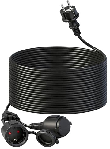 WSPIHO Verlängerungskabel mit Schuko Steckdosen 20M,16A 250V Outdoor Mehrfachsteckdose,IP44 Wasserdicht Doppelstecker Außen für Garten, Büro und Zuhause