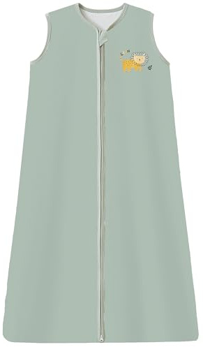Chilsuessy Kinder Schlafsack 1 Tog Baby Schlafsack aus 100% Baumwolle,Baby Ganzjahresschlafsack Schlafanzug für Jungen und Mädchen, 1 Tog/Grün Löwe, 110cm/Baby Höhe 100-120cm