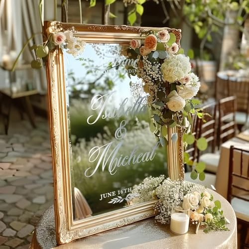 Décalque Miroir « Bienvenue À Notre Mariage », Texte Personnalisé Nom Date Autocollant Vinyle, Anniversaire De Mariage Fiançailles Décoration Murale, Pour Réception Ou Cérémonie(16x58inch)