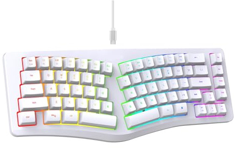 Plyisty Teclado Ergonómico, Teclado con Cable de 69 Teclas RGB Retroiluminado con un Diseño Dividido para Mecanografía Cómoda, Teclas Silenciosas, Teclado de Juegos de PC de Office Home, (White)