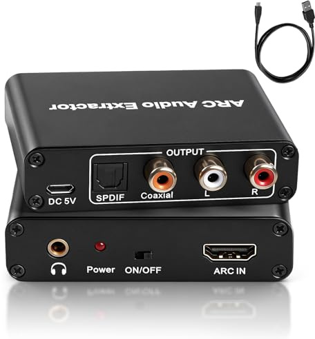 HDMI ARC Audio Extractor, ARC Audio Extractor,Digital to Analog Converter with Optical, Coaxial, RCA & 3.5mm Output, Supports 192KHz, 5.1 Surround Sound for TV and Speakers, Plug-and-Play