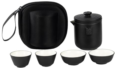 Alipis Juego De Té Kung Fu Chino Portátil Tamaño Mediano, Kit De Tetera y 4 Tazas De Porcelana Blanca, Apto Para Viajes y Camping, Set De Cerámica Resistente Con Bolsa Protectora