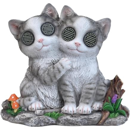 F Fityle Statue Lumineuse Solaire D'un Couple de Chats de Jardin, Figurines Animales pour Terrasse, Jardin, Pelouse