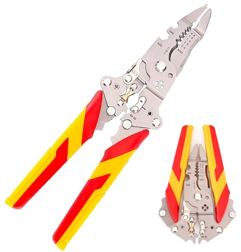 Wire Strippers Electrical 12-in-1 Insulated Cable Cutters Side Cutters | Adjustable Cable Stripper Tool Eagle Beak Design for Electrical Installation Cable Stripping Cutting Crimping Wire Stripper