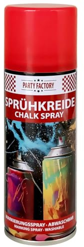 Party Factory Kreidespray Rot – Abwaschbare Sprühkreide für Kinder & Party – Wasserlösliche Kreidefarbe für Straßen & Rasen – Ungiftige Straßenkreide zum Sprühen – Buntes Markierungsspray 100 ml