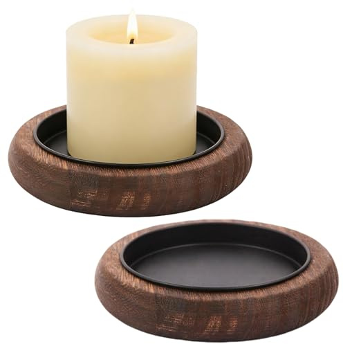 2 PCS Brown Black Candle Plate Candle Plates and Trays Round Wooden Tray | Round tray for Christmas Wedding Halloween Home Decor Enhances the Ambiance of Your Home Suitable for All Seasons