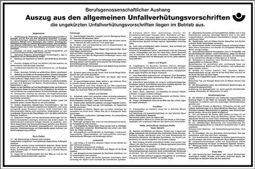 LEMAX® Aushang, Auszug aus den allgemeinen Unfallverhütungsvorschriften Kunststoff 450x300mm