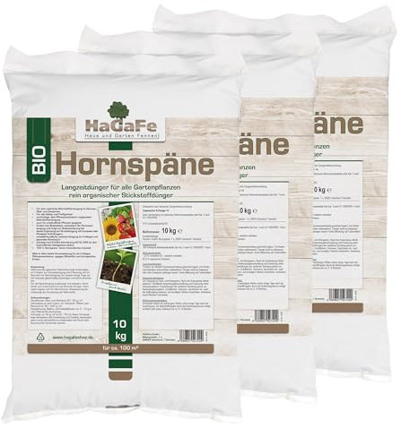 HaGaFe Bio Hornspäne Rein Organischer Gartendünger Dünger Keine Zusätze, 30kg (3x10kg)